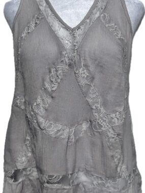 American Eagle Outfitters Creamy Beige Lace Paneled Tie Back Tank